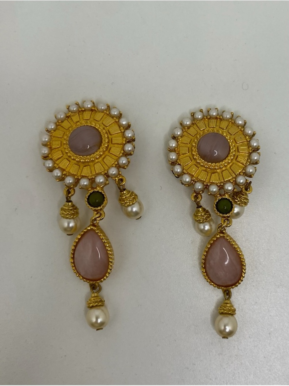 Ben-Amun Gold-Tone Pink and Pearl Drop Earrings - Picture 2 of 8